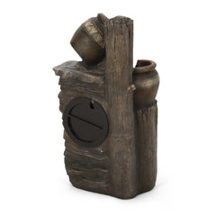 19.75" High Weather Resistant Floor Fountain with Light, 3 Tier Outdoor Fountain, Brown + Gray