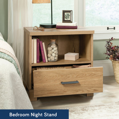 Country Nightstand with 1 Drawer and Open Shelf, Brown finish image 3