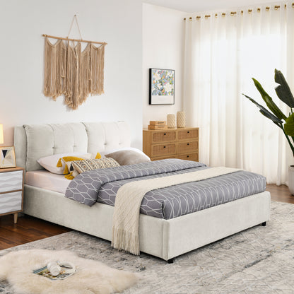 Queen Size Storage Upholstered Hydraulic Platform Bed with Integrated Headboard, Chenille Fabric, Beige image 5