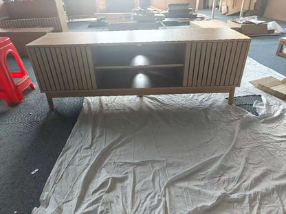 55-inch TV stand, mid-century modern style TV stand (suitable for 55/65-inch TVs), entertainment center with storage, media console for living room and bedroom, oak color image 2