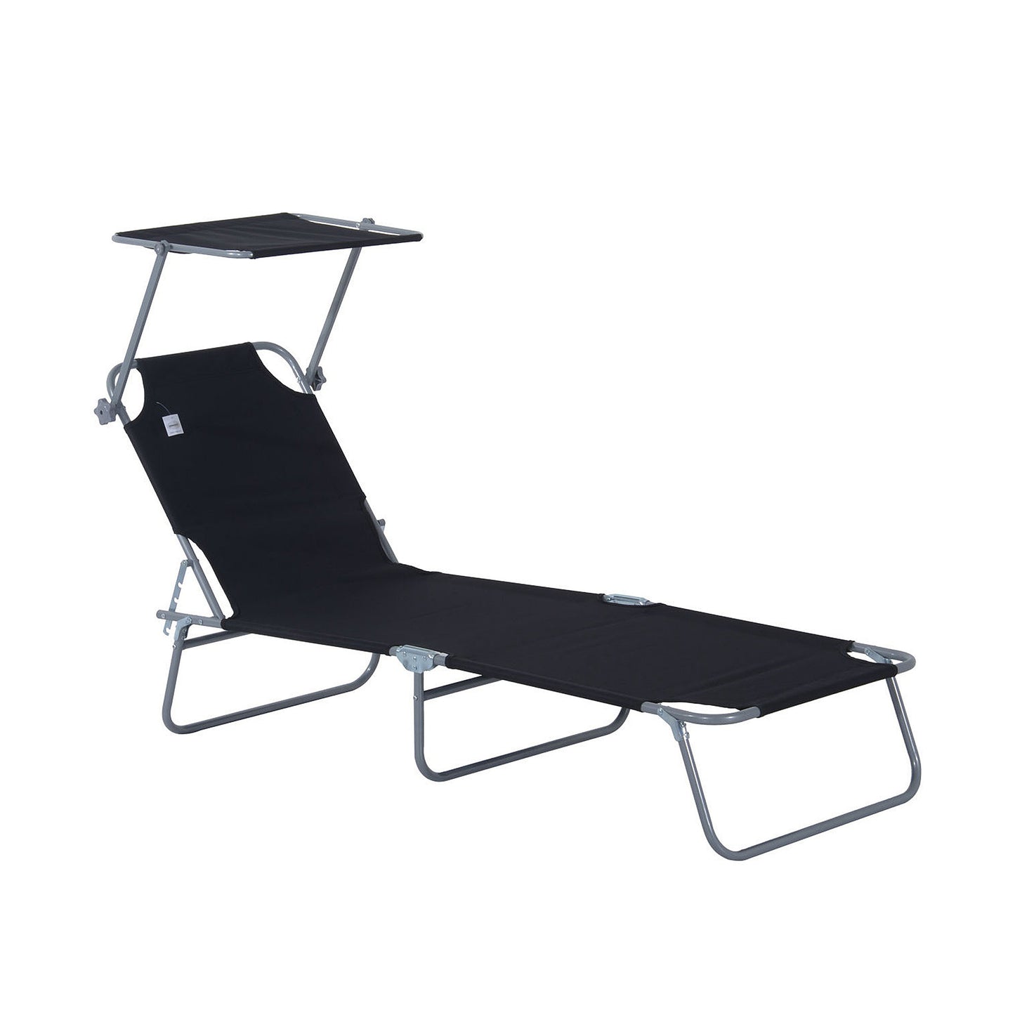 Outsunny Outdoor Lounge Chair, Adjustable Folding Chaise Lounge, Tanning Chair with Sun Shade for Beach, Camping, Hiking, Backyard, Black image 1