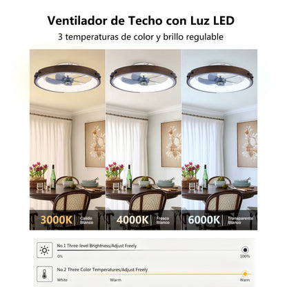20" Ceiling Fans with Lights Kit (Led) and Remote Control, 3000-6500K Dimmable Modern Flush Mount LED Fan Light, 6 Speeds, Quiet DC Motor For Living room, Bedroom,Kitchen----Walnut+ Black image 7