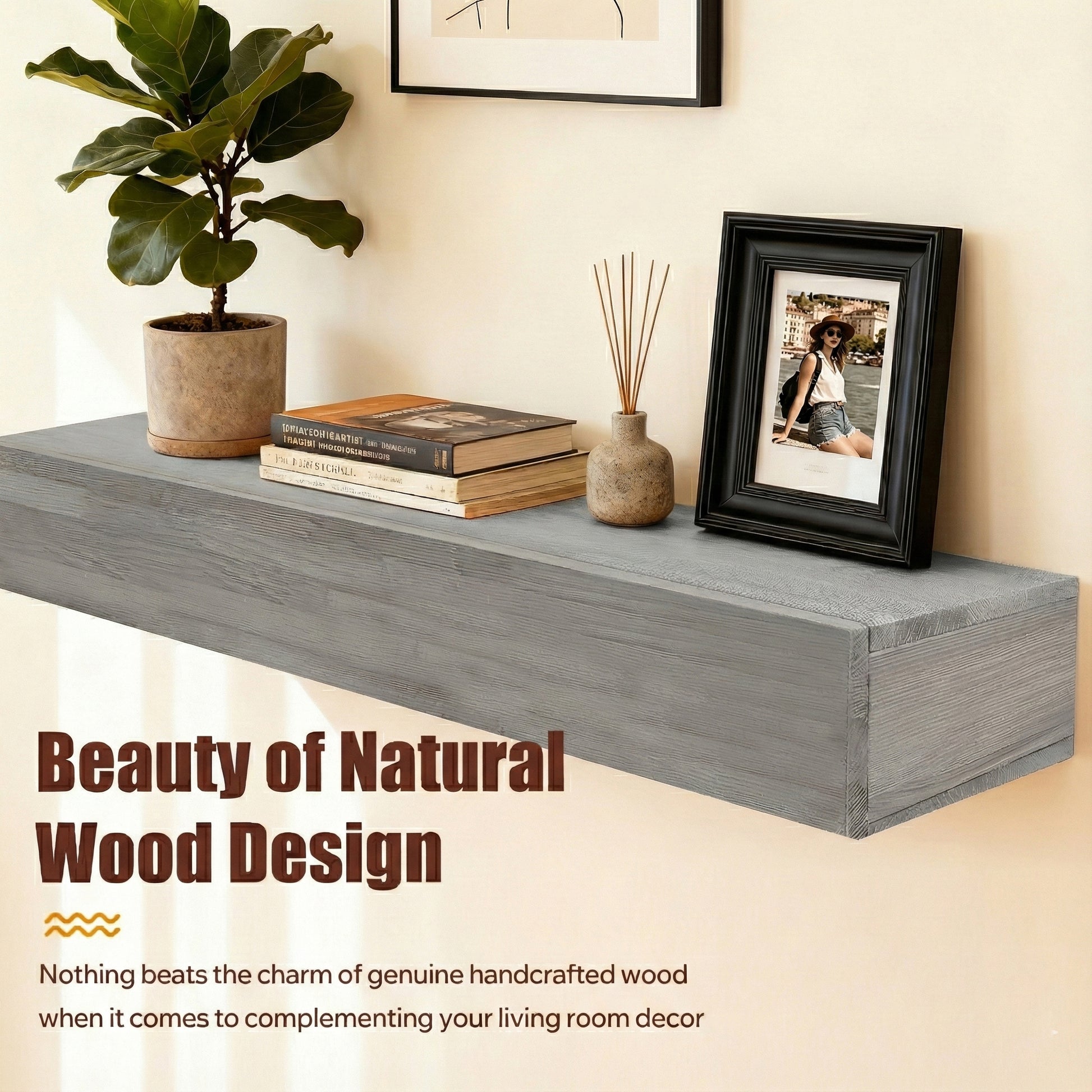 72" Rustic Wood Fireplace Mantel,Wall-Mounted & Floating Shelf for Home Decor image 10