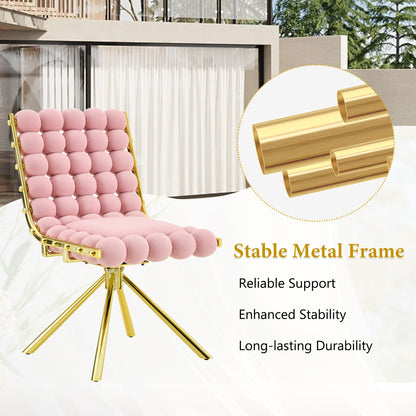 Set of 2 Modern Pink Bubble Tufted Accent Chair, Plush Velvet Swivel Chair with Gold Metal Legs, Ergonomic Armless Chair for Living Room, Bedroom & Dining Area image 5