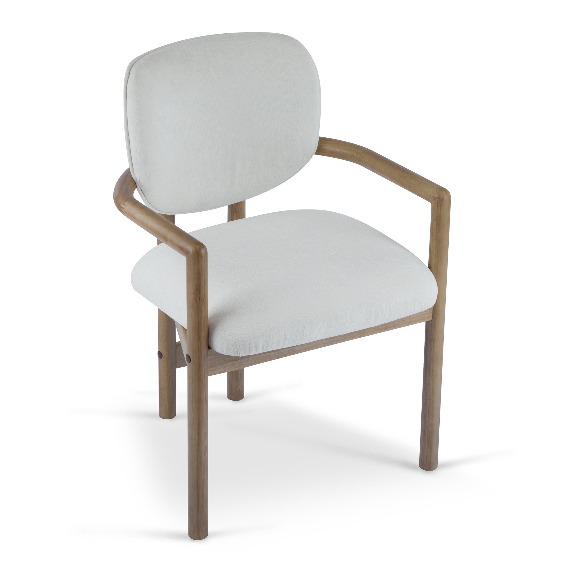 Dining Chairs Set of 2 Upholstered Arm Chairs, Rubber Wood Accent Chairs White Fabric Seating, 300 LBS Weight Capacity image 8