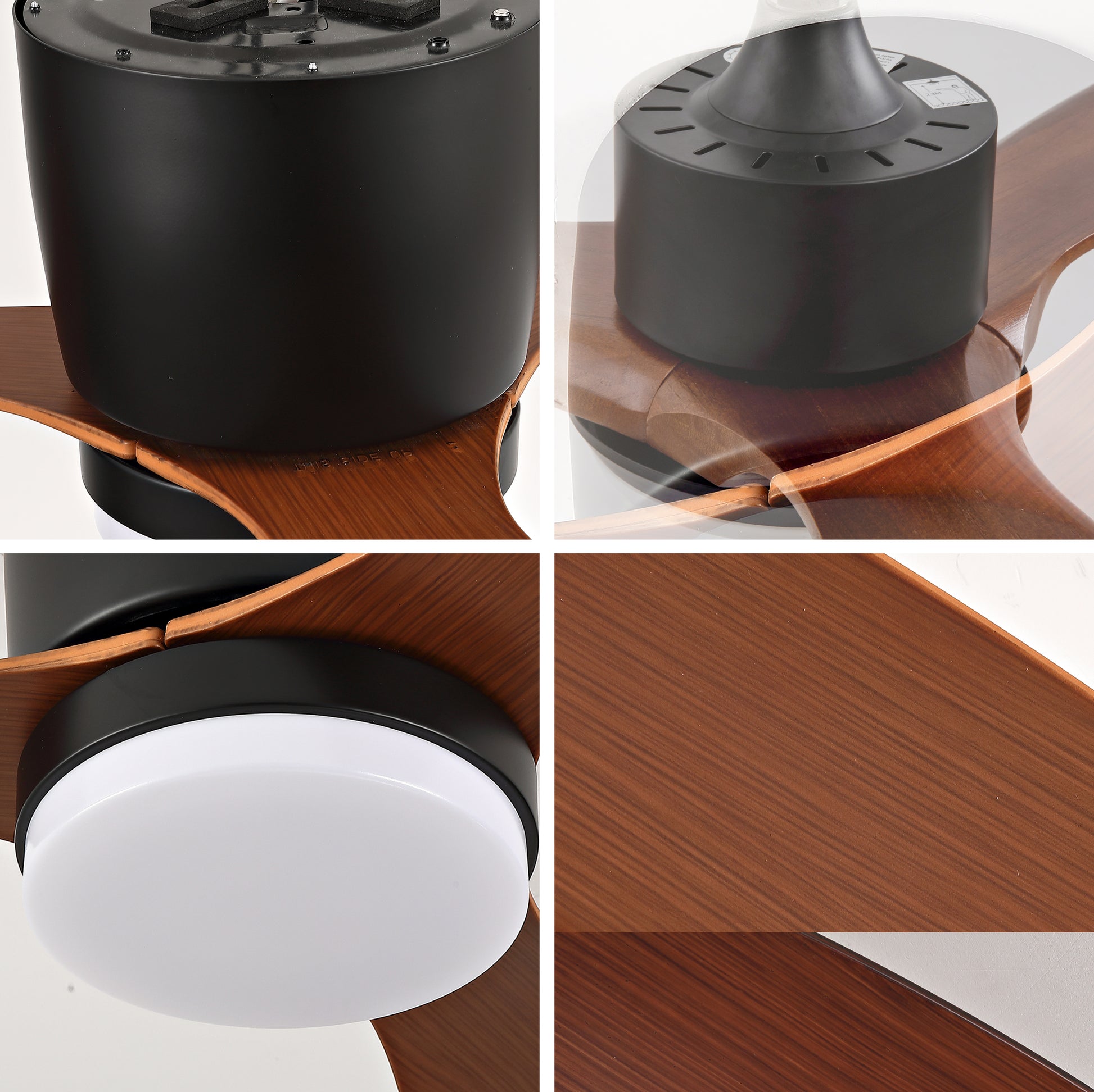 52 Inch Ceiling Fans with Lights, Flush Mount Low Profile, 3 ABS Blades Ceiling Fan with Light and Remote, 6-Speed, Reversible DC Motor, Noiseless, for Bedroom, Indoor/Outdoor, Black+Walnut image 2