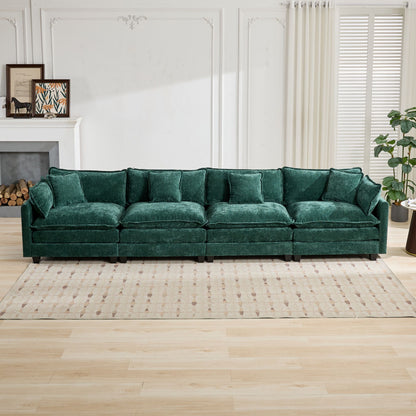 Cloud Sofa 4 Seats (Ottoman is not included), Modern Sectional Couch, for Living Room Bedroom and Apartment, Comfy Double Layer Upholstered Seat Cushion, Breathable Chenille Fabric, Green,SW5014GN image 2