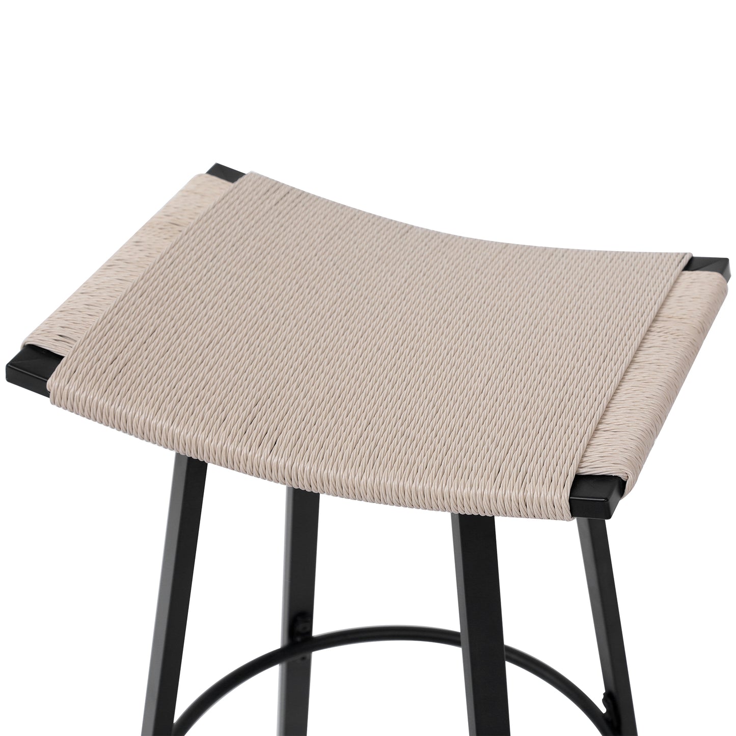 Counter Height Bar Stools Backless Handwoven Kitchen Dining Chairs with Round Footrest Set of 2 PVC Weaving Pub Stool for Indoor & Outdoor (Black & Creamy White) image 9