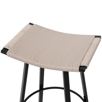 Counter Height Bar Stools Backless Handwoven Kitchen Dining Chairs with Round Footrest Set of 2 PVC Weaving Pub Stool for Indoor & Outdoor (Black & Creamy White) image 9