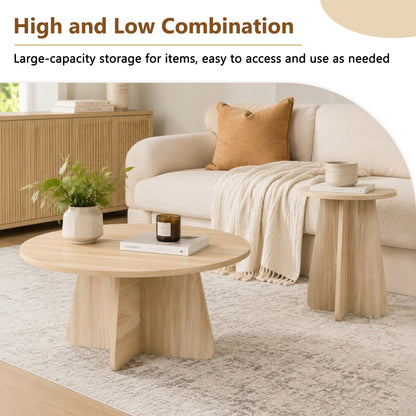 Retro-style nesting coffee table set. Available in walnut or natural wood finishes. Round nesting side tables with crisscross legs. Ideal for living rooms and dining rooms. image 8