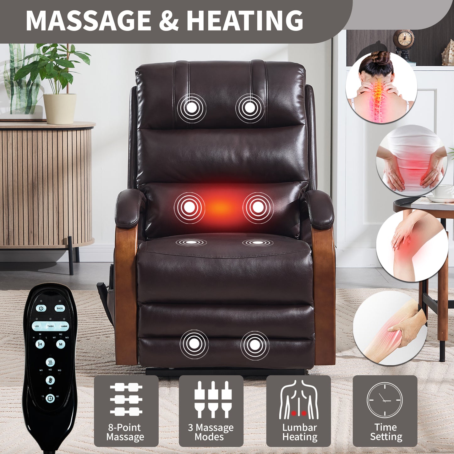 Power Brown Leatheraire Lift Recliner Chair Dual Motor Infinite Position Up to 350 LBS with Solid Wood Armrests, Heat Massage and Heavy Duty Motion Mechanism image 7