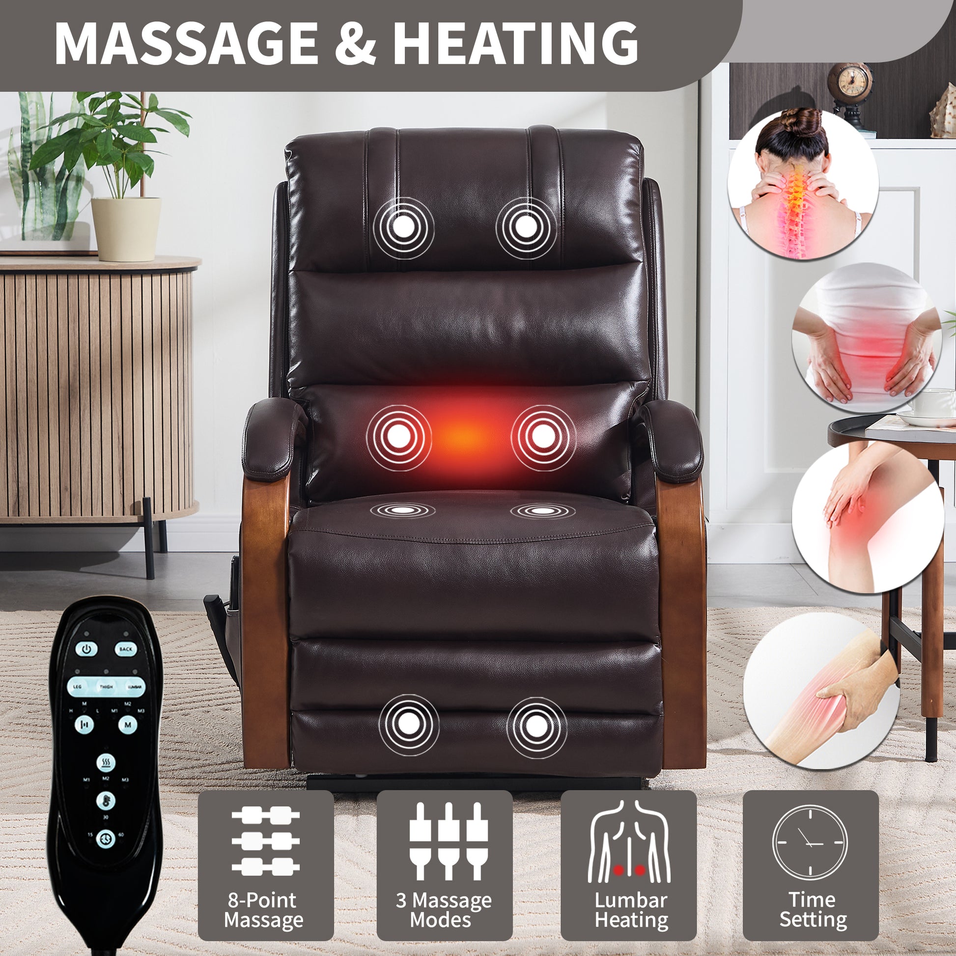 Power Brown Leatheraire Lift Recliner Chair Dual Motor Infinite Position Up to 350 LBS with Solid Wood Armrests, Heat Massage and Heavy Duty Motion Mechanism image 7