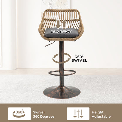 Modern Swivel Bar Stools Set of 2 Adjustable Counter Height Chairs with Footrest for Kitchen, Dining Room (Gray) image 3