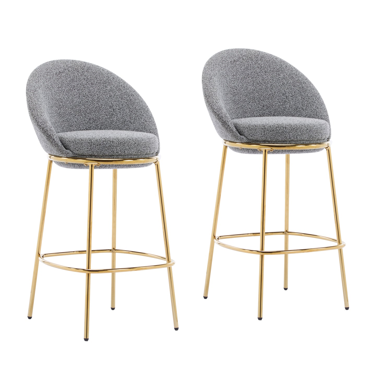 Celano Indoor Metal Upholstered Barstool, Gold-Plated Frame and Mixed Gray Upholstery, Set of 2 image 5