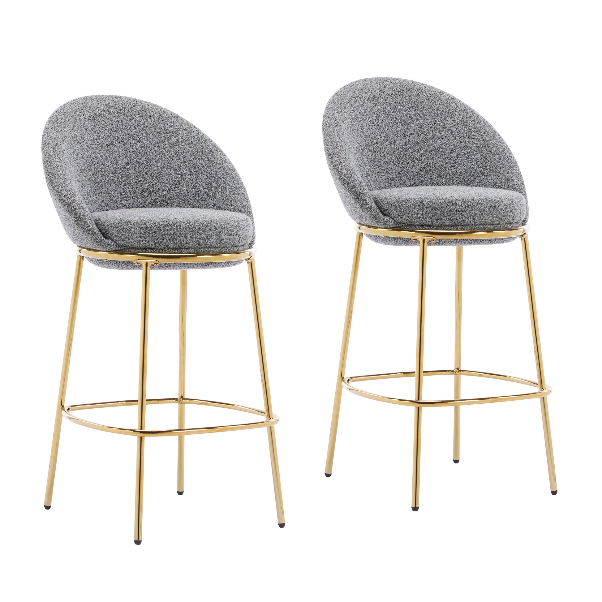 Celano Indoor Metal Upholstered Barstool, Gold-Plated Frame and Mixed Gray Upholstery, Set of 2 image 5