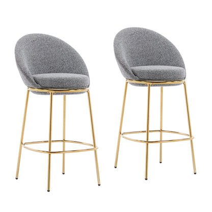 Celano Indoor Metal Upholstered Barstool, Gold-Plated Frame and Mixed Gray Upholstery, Set of 2 image 5