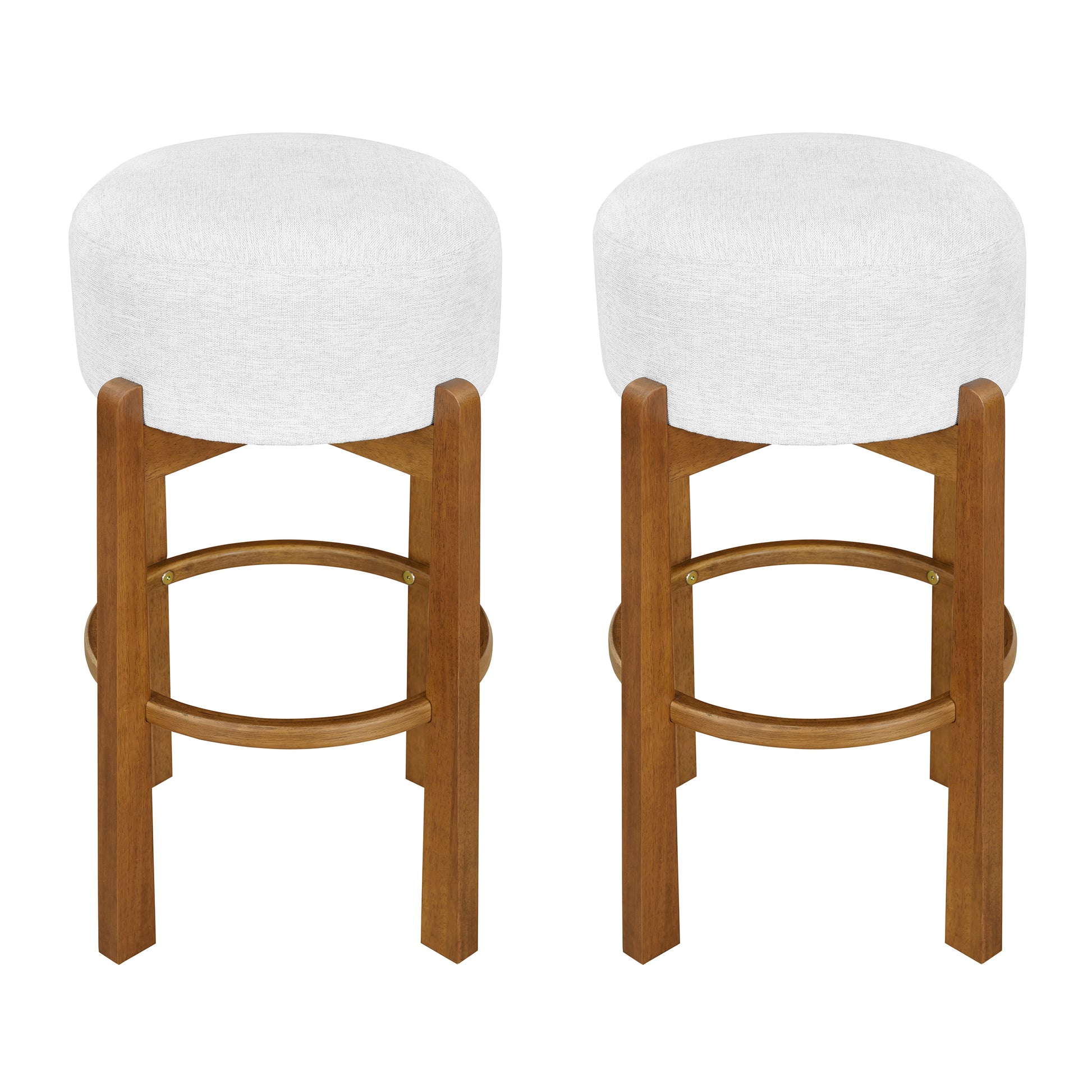 Vera Indoor Wooden Upholstered Barstool, Walnut Finish and Ivory Upholstery, Set of 2 image 2
