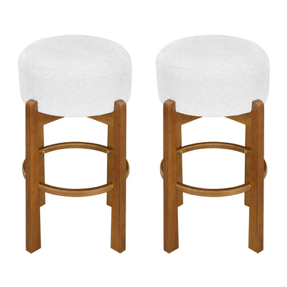 Vera Indoor Wooden Upholstered Barstool, Walnut Finish and Ivory Upholstery, Set of 2 image 2