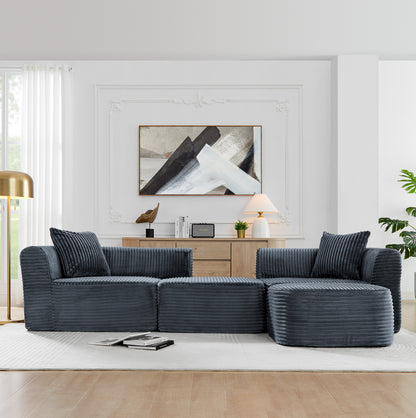 114" Cloud Sectional Couch with L-Shape Chaise, Modular Sofa with Movable Ottoman, Upholstered Couches for Living Room Bedroom, No Assembly Required, Grey image 3