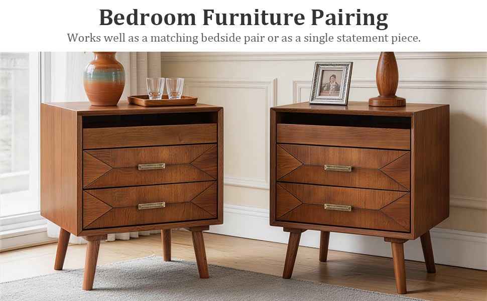 Side view of 24 inch nightstand with open shelf
