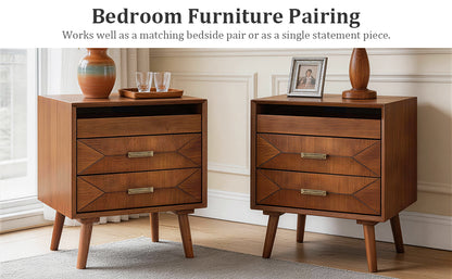 Side view of 24 inch nightstand with open shelf