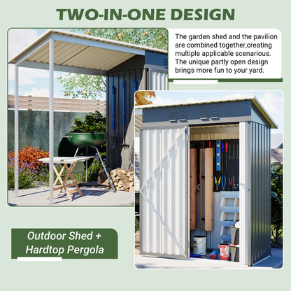 Durable 5x3FT Galvanized Steel Shed & Gazebo Combo, Easy Assembly Lean-To Storage with Open Pergola, All-Weather 2-in-1 Garden Shed for Tool Storage, Patio, Backyard image 3