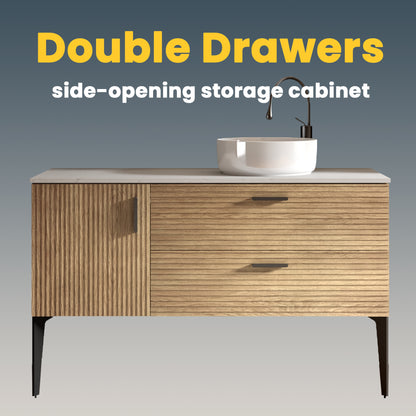 Emilia 48" Striped Natural Oak Bathroom Vanity with Sink, without drainage and faucet, Freestanding Bathroom Cabinet for Modern Bathroom, KD image 4