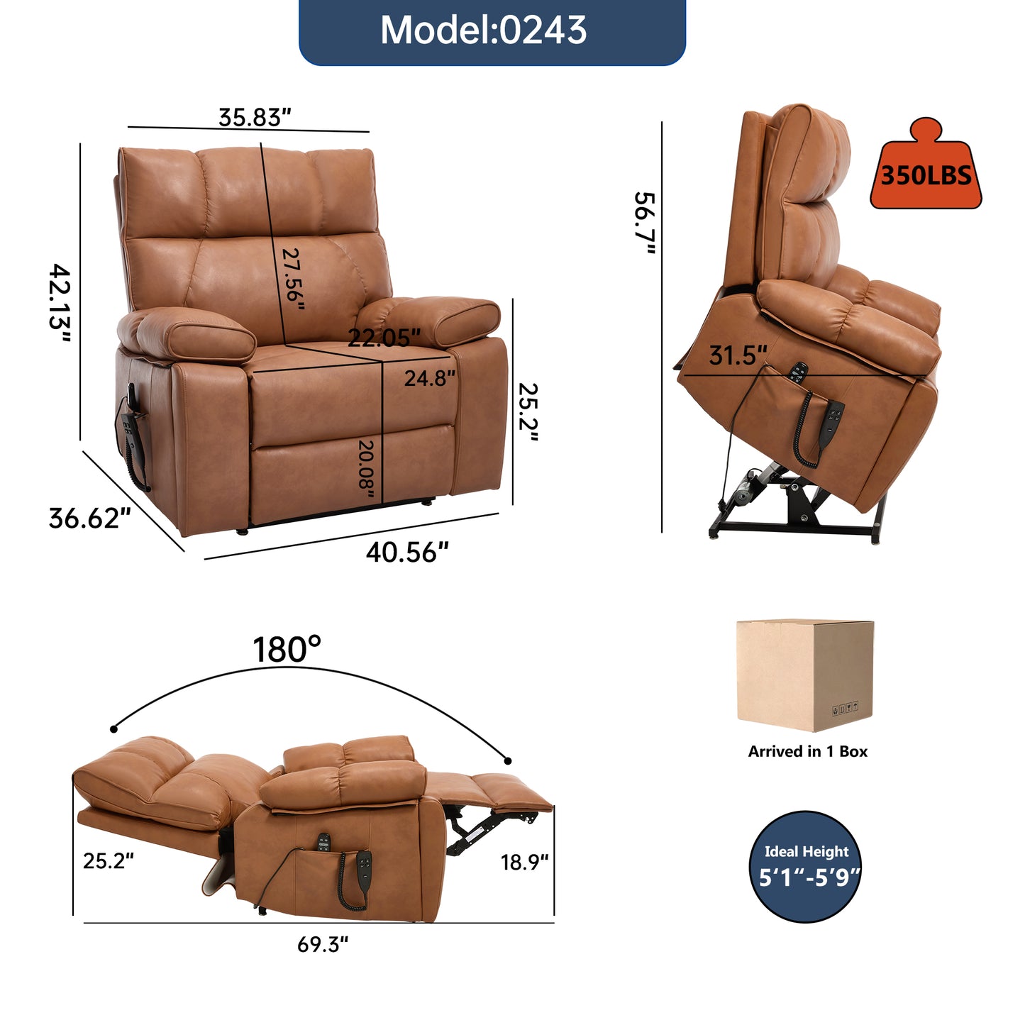 Orange Leatheraire Heat Massage Dual Motor Infinite Position Up to 350 LBS Large Electric Power Lift Recliners with Hidden Cup Holders, Power-Remote, Medium-firm and Heavy Duty image 2