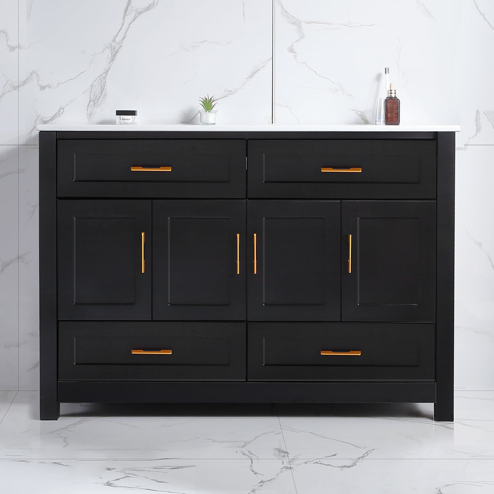 48" Black Bathroom Vanity.Abundant Storage Cabinet -4 Soft close doors and 4 drawers (excluding the ceramic basin) image 9