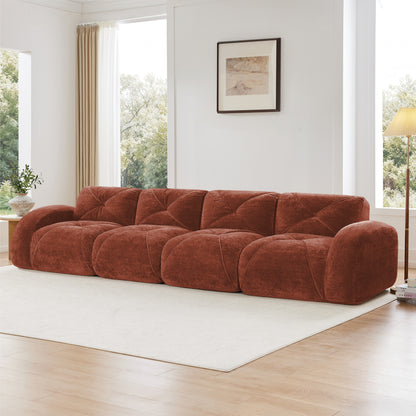 140''Soft Velvet Fabric,Boneless Sofa With Tufted,32D High Density Sponge,Ergonomic Design Bottom,No Assembly Required,Bottom Anti-Slip Design,For Living Rooms,Home Theater,Red Brown image 2