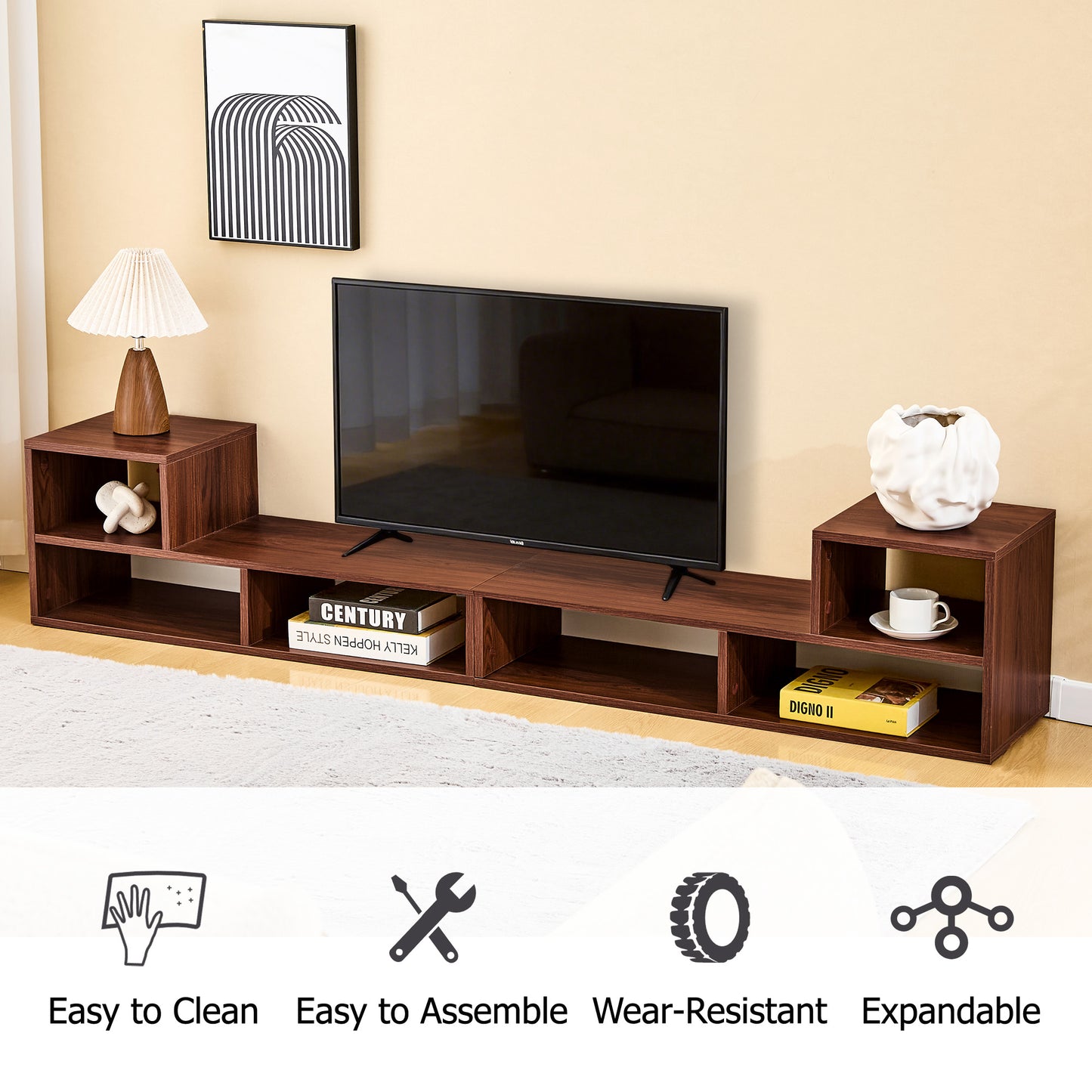 Dark Walnut Modular TV Stand, Free‑Combination Open Storage Media Console, Modern Minimalist Entertainment Center, Adjustable TV Cabinet for Living Room Bedroom Apartment image 9