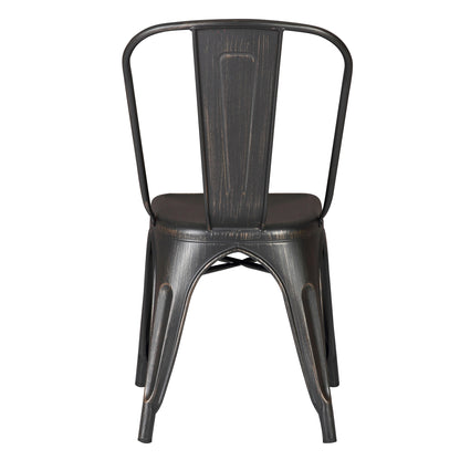 Set of 4 Stackable Metal Dining Chairs, Modern Industrial Slat Back Dining Chairs, Sturdy Cross Brace Support, Lightweight Portable Armless Chair for Kitchen, Dining Room, Bar, Distressed Black image 6