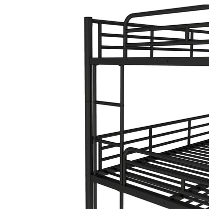 Full over Full over Full Bunk Bed, Metal Triple Bunk Bed with Safety Guardrails, Heavy-duty Bunk Bed with Noise-reduced Design, Black image 12