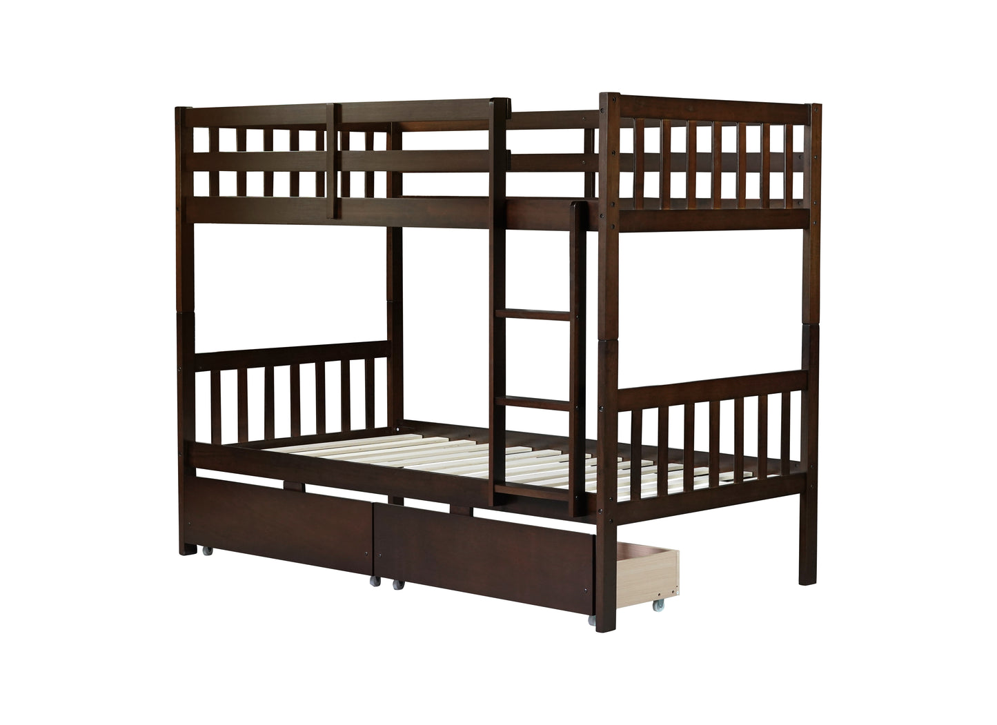 Twin Over Twin Rubber Wood Bunk Bed with 2 Drawers, Convertible into 2 Twin Beds, Twin Size Bunk Bed with Ladder and Safety Guardrails,Espresso (Old Sku W504S00200) image 11