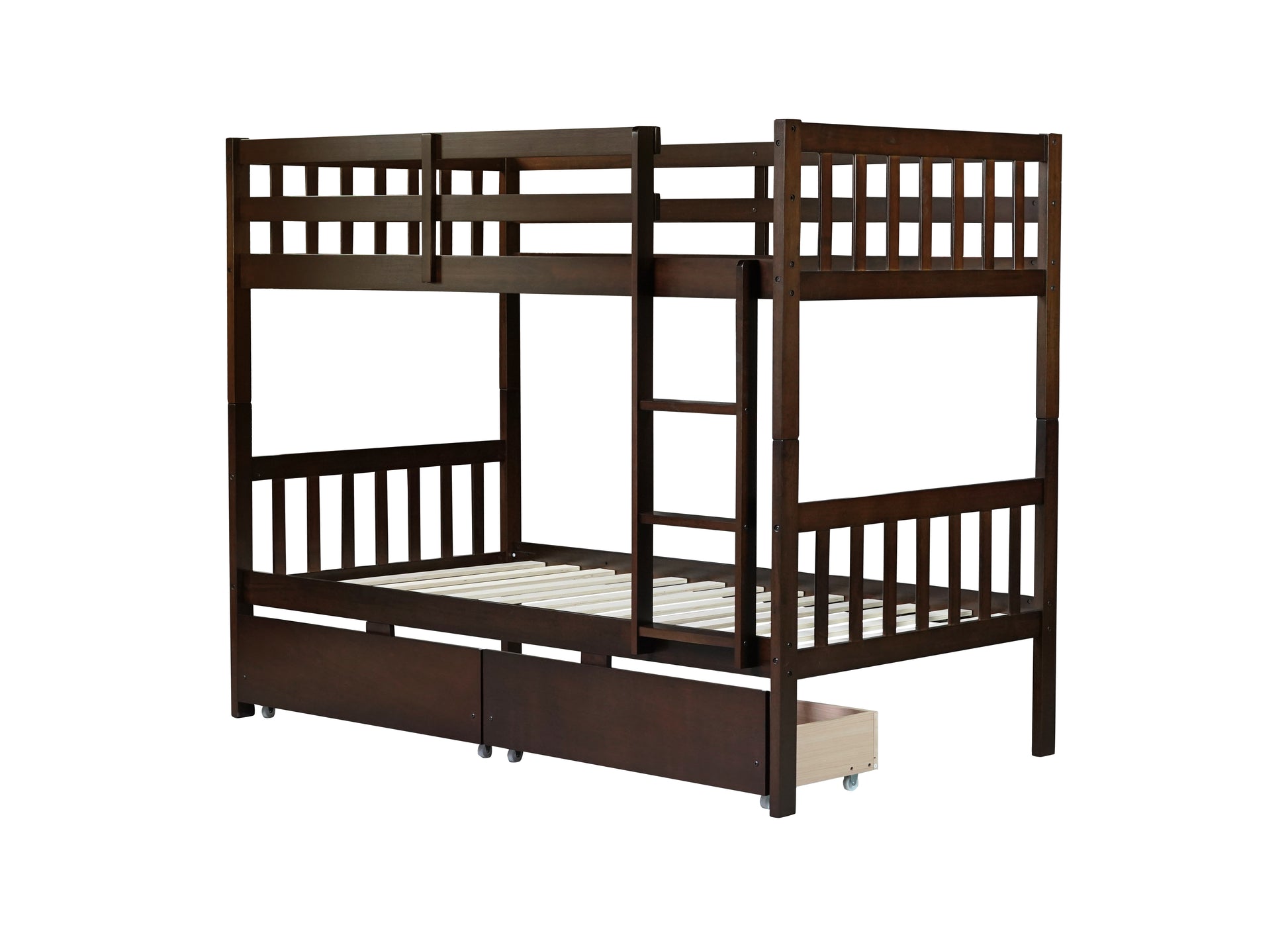 Twin Over Twin Rubber Wood Bunk Bed with 2 Drawers, Convertible into 2 Twin Beds, Twin Size Bunk Bed with Ladder and Safety Guardrails,Espresso (Old Sku W504S00200) image 11
