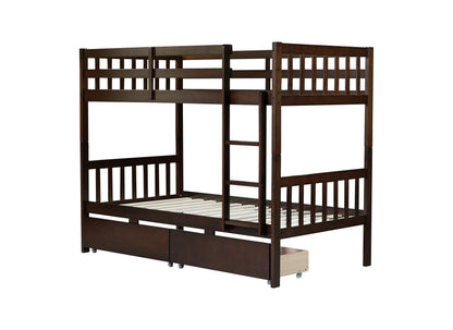 Twin Over Twin Rubber Wood Bunk Bed with 2 Drawers, Convertible into 2 Twin Beds, Twin Size Bunk Bed with Ladder and Safety Guardrails,Espresso (Old Sku W504S00200) image 11