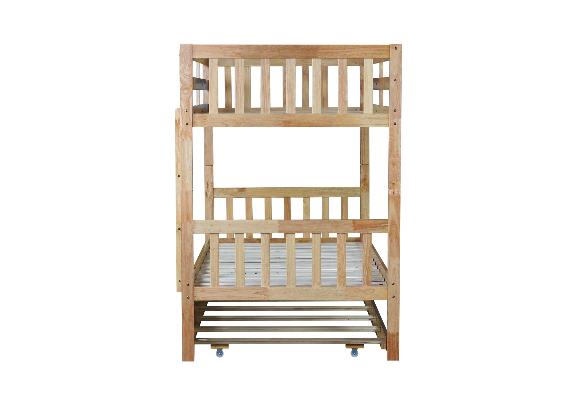Twin Over Twin Rubber Wood Bunk Bed with Trundle, Convertible into 2 Twin Size Beds, Twin Size Bunk Bed with Ladder and Safety Guardrails,White Oak image 6