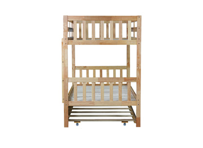 Twin Over Twin Rubber Wood Bunk Bed with Trundle, Convertible into 2 Twin Size Beds, Twin Size Bunk Bed with Ladder and Safety Guardrails,White Oak image 6