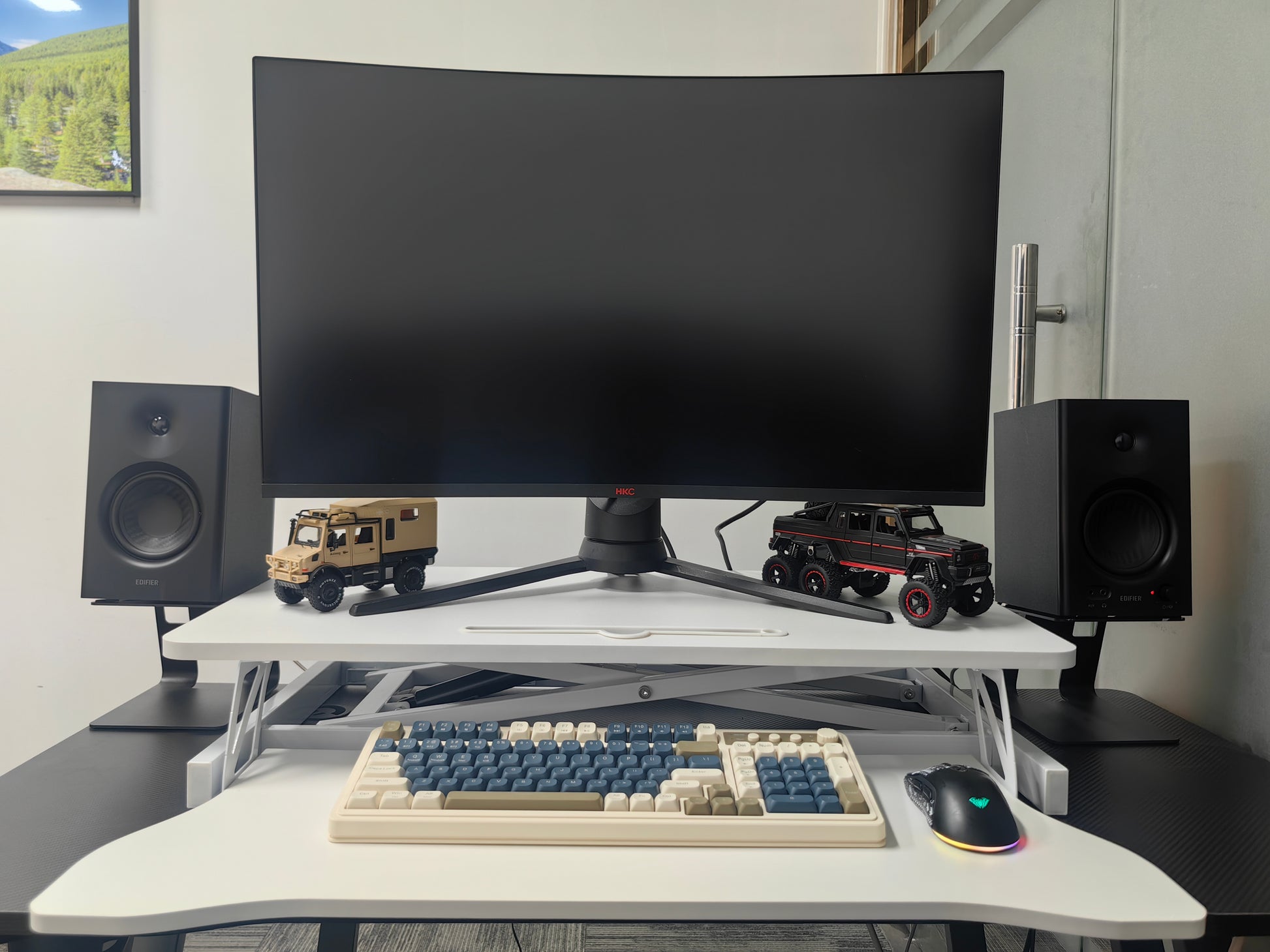 32 Inch Desk Converter, Height Adjustable Sit to Stand Riser, Dual Monitor and Laptop Workstation with Wide Keyboard Tray, Standing Computer Desk, WHITE image 12
