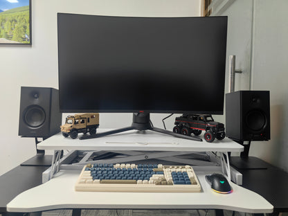32 Inch Desk Converter, Height Adjustable Sit to Stand Riser, Dual Monitor and Laptop Workstation with Wide Keyboard Tray, Standing Computer Desk, WHITE image 12