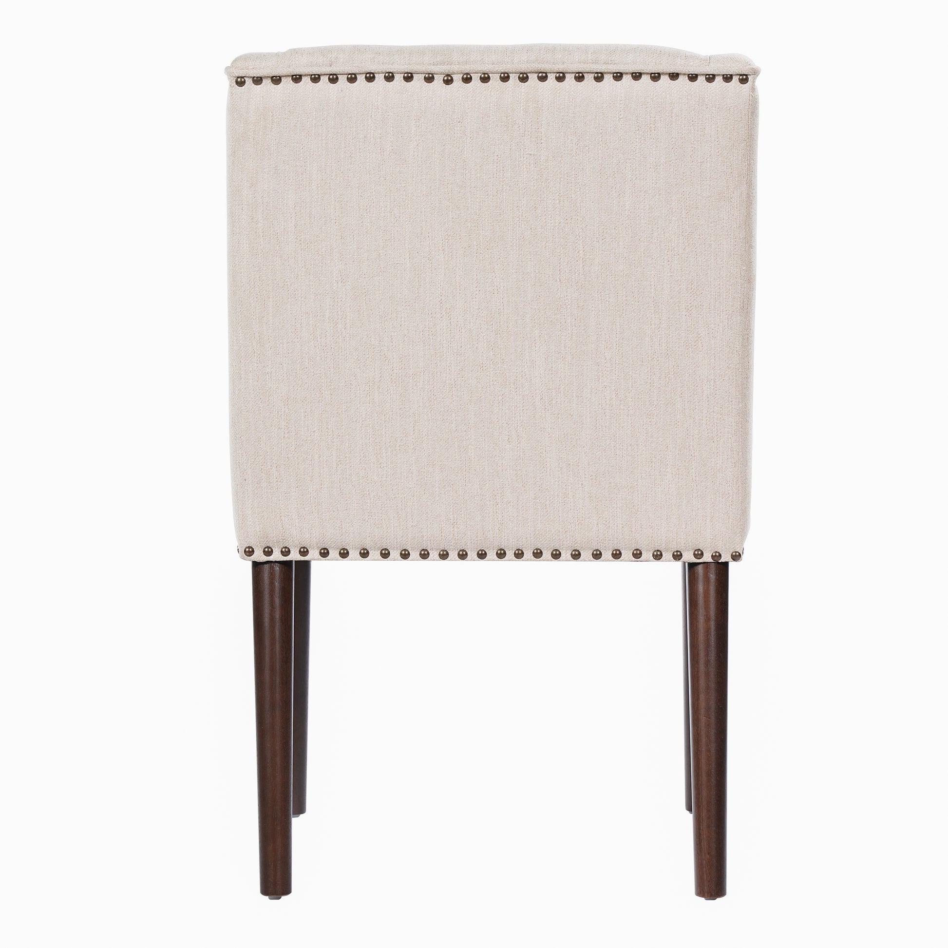 Light Luxury Rivet Upholstered Dining Chair,Rubber Wood leg, Fabric & Foam Padded Seat for Kitchen, Dining Room, Living Room(Set of 2),Walnut+ Beige image 6