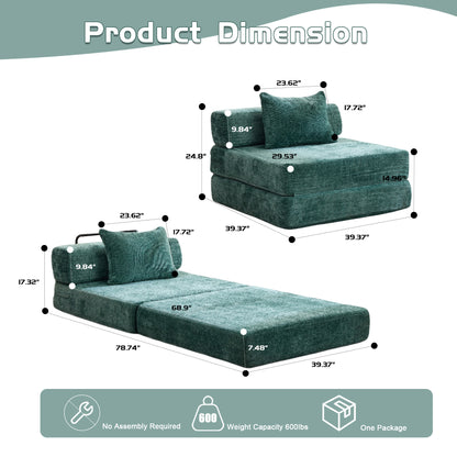 Compression Sofa,Convertible Floor Sofa Bed with Fixed-Shape Frame,Single Seater Boneless Modular Sectional Sofa,No Assembly Required,Chenille fabric,for Living Room Bedroom,Dark Green image 3