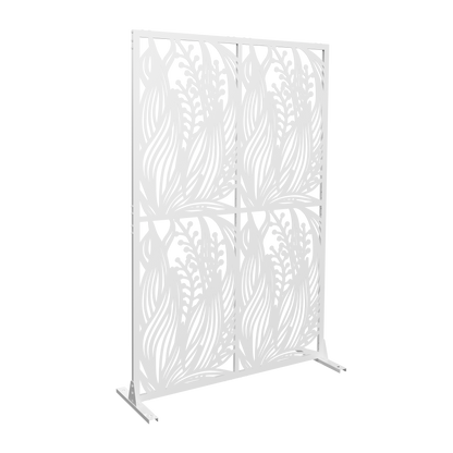 Metal Privacy Screens W3.8Ft X H6Ft Outdoor and Indoor Divider with Free Standing Decorative Privacy Screen for Balcony Patio Garden Room Divider, White Leaf Shape image 7