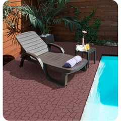 New Stone texture 12" Patio Deck Tiles, DIY Module Interlocking Decking Tiles Floor Tile,Easy and Quick Installation Court Tiles for Porch Poolside Balcony Backyard 44pcs Red Brown