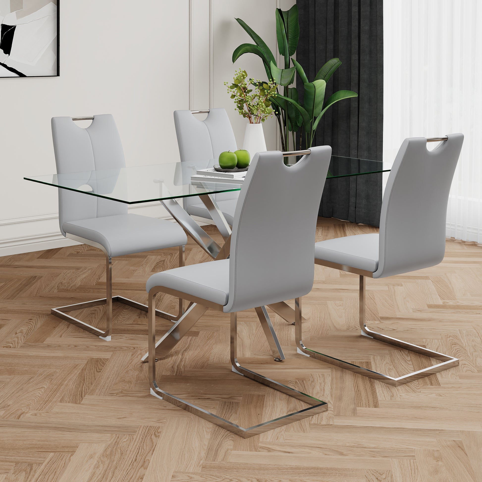 Modern Dining Chairs with Faux Leather Padded Seat Dining Living Room Chairs Upholstered Chair with Chrome Metal Legs Design for Kitchen, Living, Bedroom, Dining Room Side Chairs Set of 2 image 7