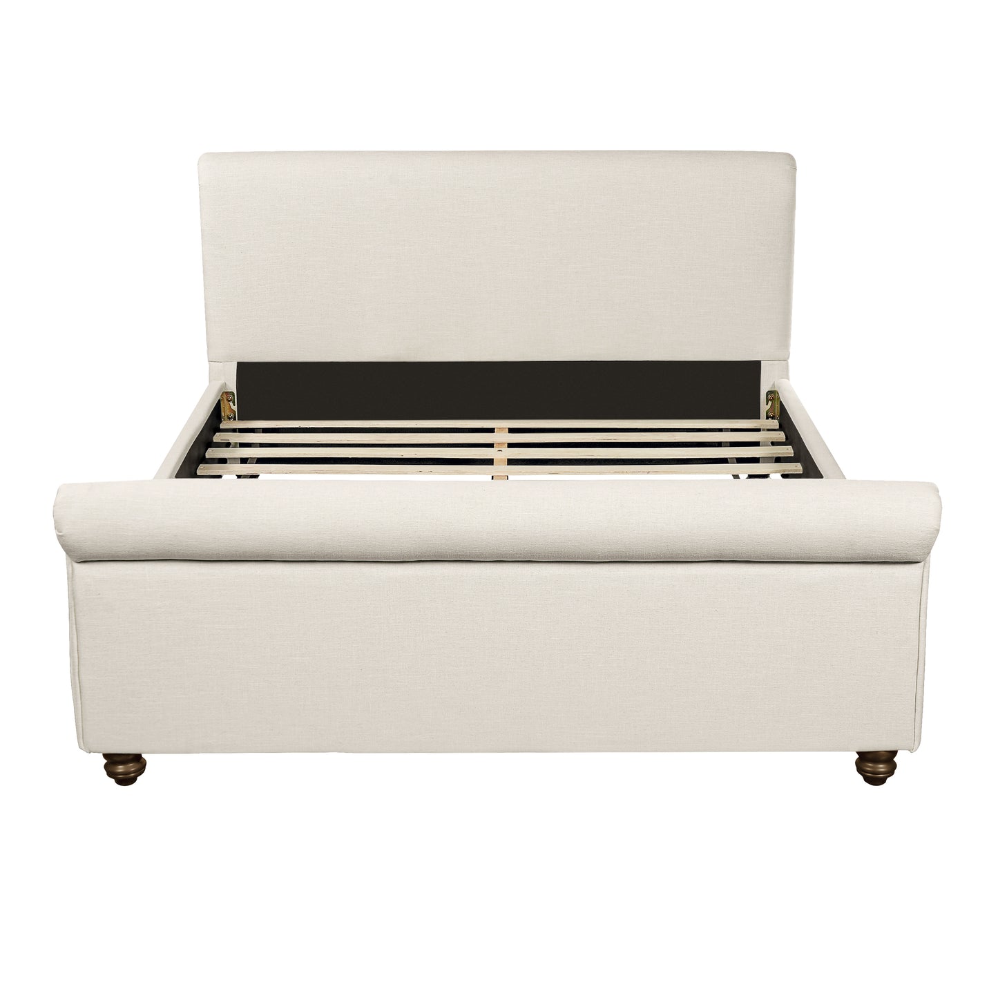 Queen Size Upholstered Bed Frame With Linen Fabric, Thick Headboard And Solid Wood Legs, Beige image 5
