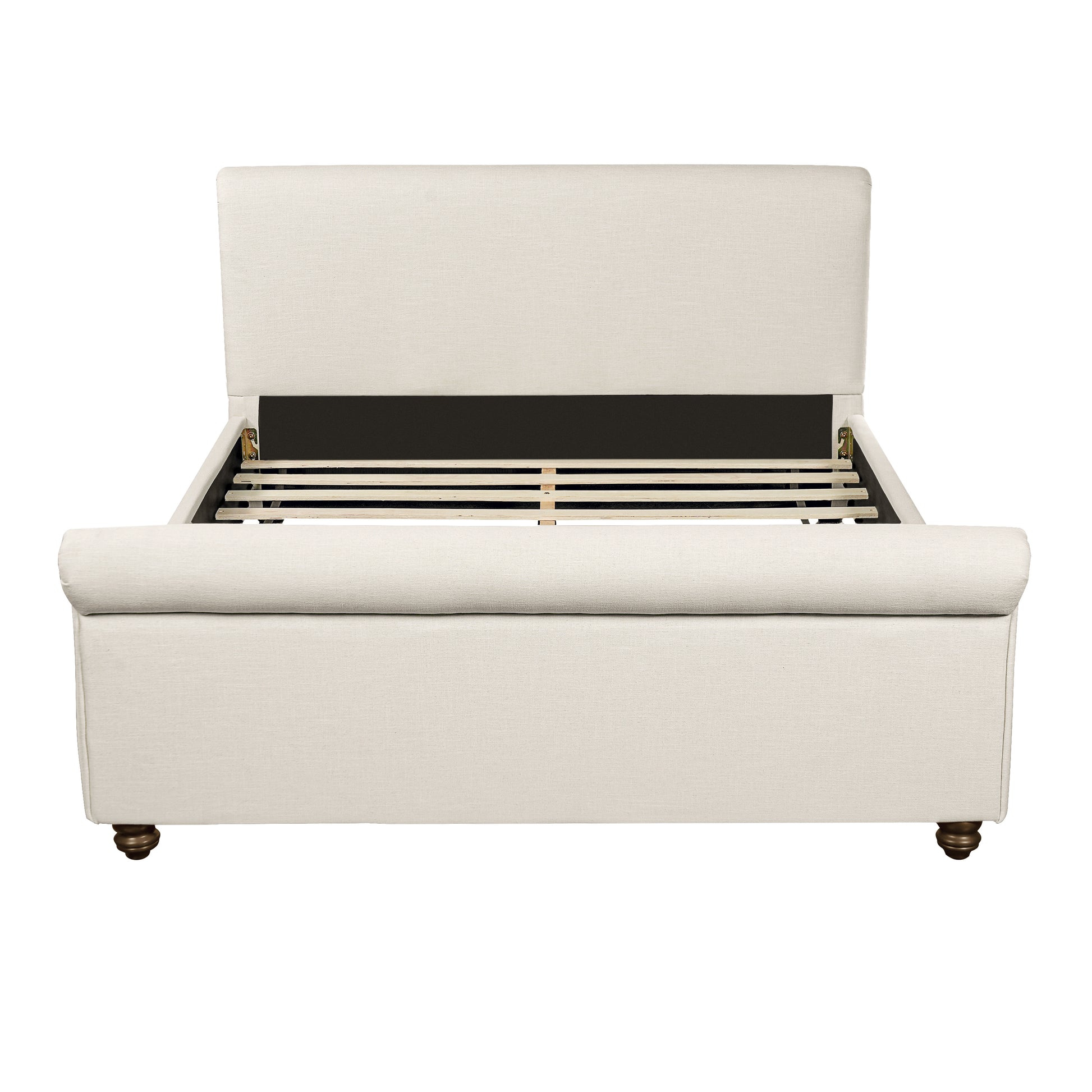 Queen Size Upholstered Bed Frame With Linen Fabric, Thick Headboard And Solid Wood Legs, Beige image 5