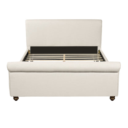 Queen Size Upholstered Bed Frame With Linen Fabric, Thick Headboard And Solid Wood Legs, Beige image 5
