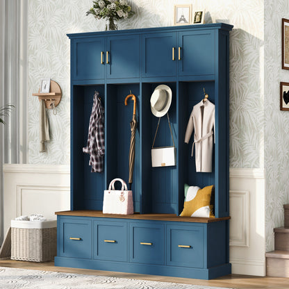 U-Can Farmhouse Entryway Hall Tree with Coat Hooks, Cabinets, and Drawers image 2