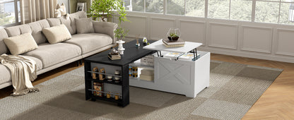 U-Can Farmhouse Lift Top Coffee Table With Barn Doors, Wood Rectangle Center Table With Large Hidden Storage Space And Open Cabinet, For Living Room, Bedroom, Home Office image 9